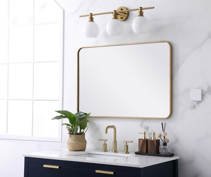 Soft Corner Metal Rectangular Mirror 24X36 Inch In Brass