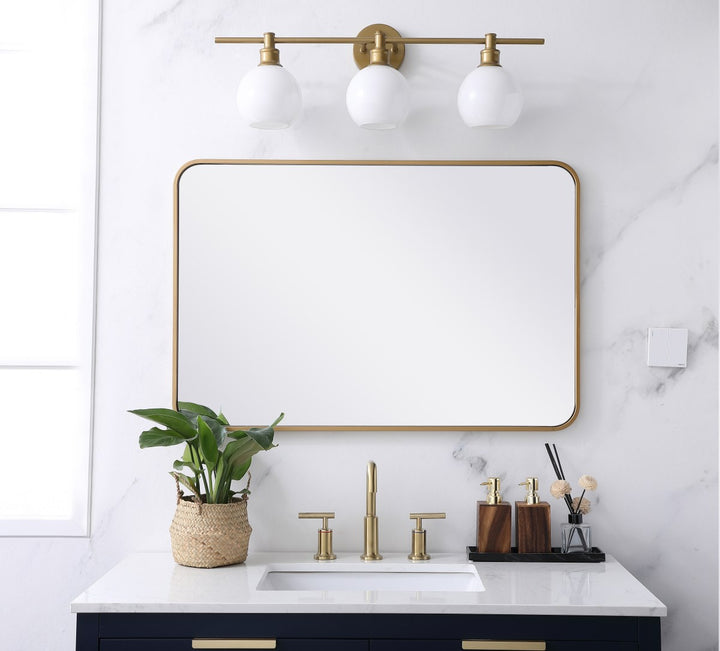 Soft Corner Metal Rectangular Mirror 24X36 Inch In Brass