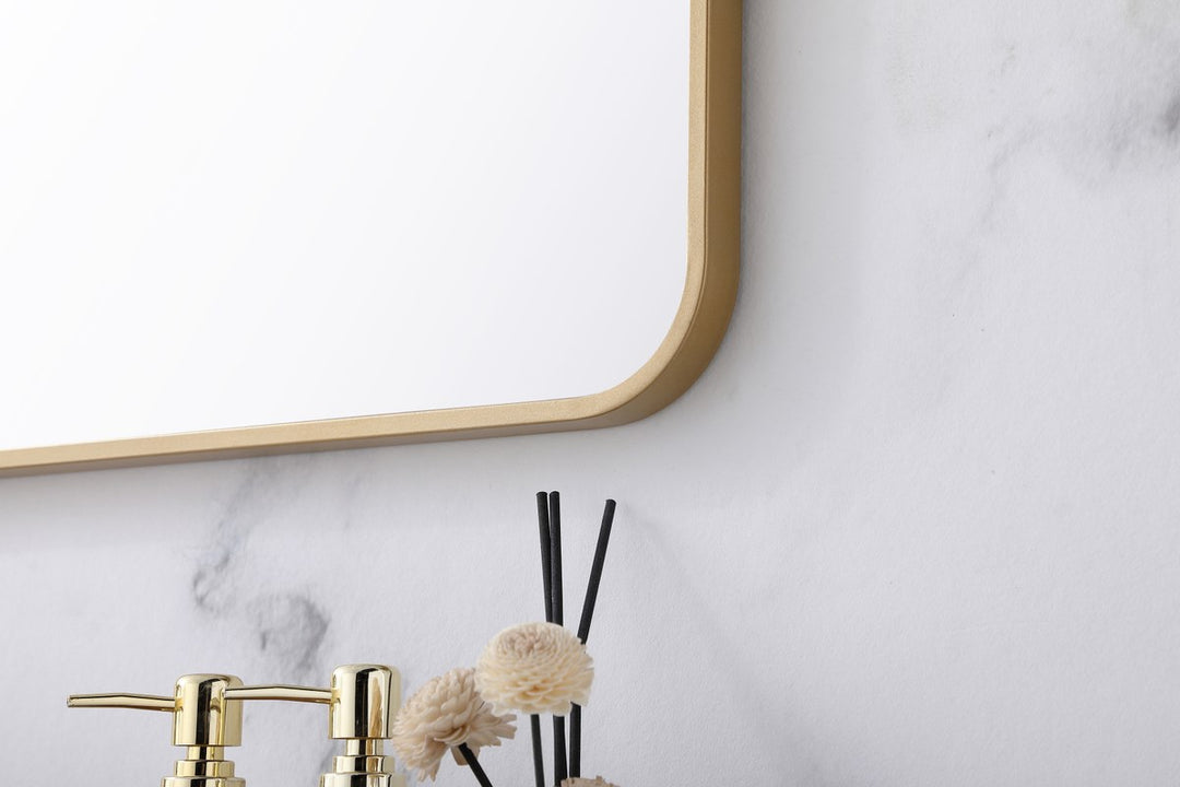 Soft Corner Metal Rectangular Mirror 24X36 Inch In Brass