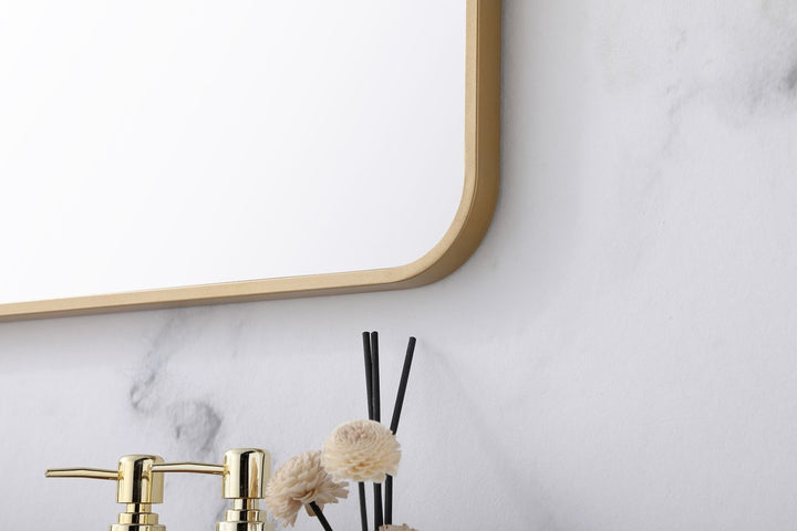 Soft Corner Metal Rectangular Mirror 24X36 Inch In Brass