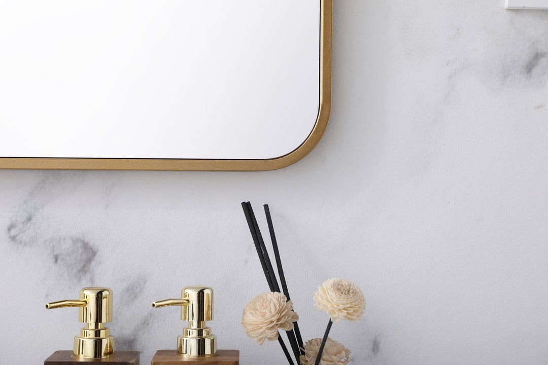 Soft Corner Metal Rectangular Mirror 24X36 Inch In Brass