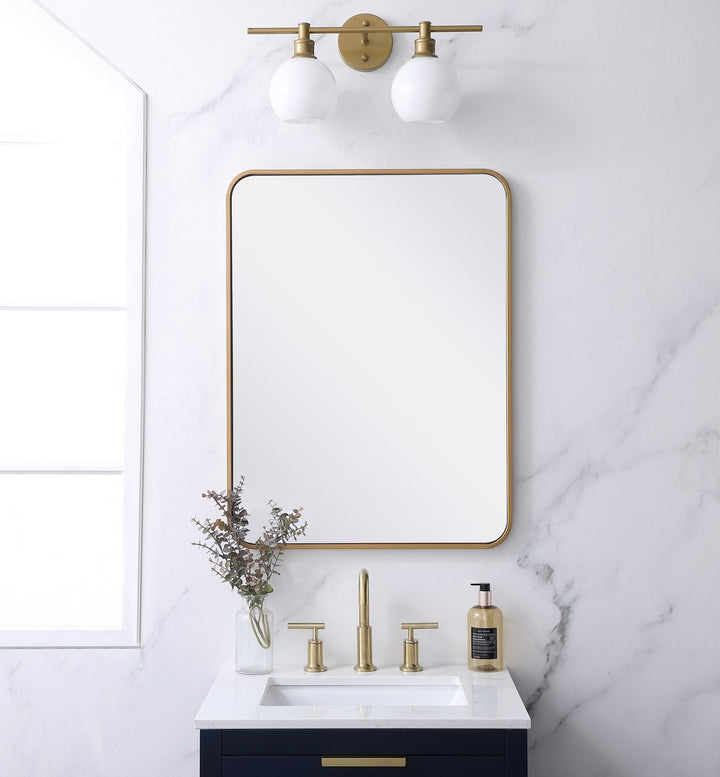 Soft Corner Metal Rectangular Mirror 24X32 Inch In Brass