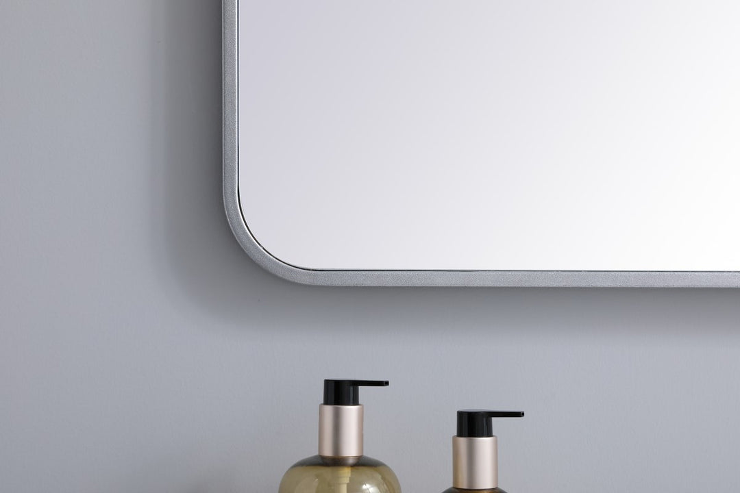 Soft Corner Metal Rectangular Mirror 22X40 Inch In Silver