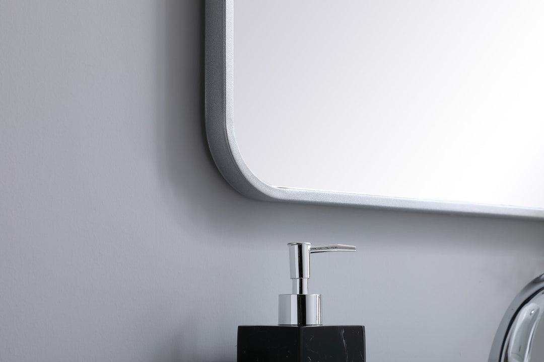 Soft Corner Metal Rectangular Mirror 22X36 Inch In Silver
