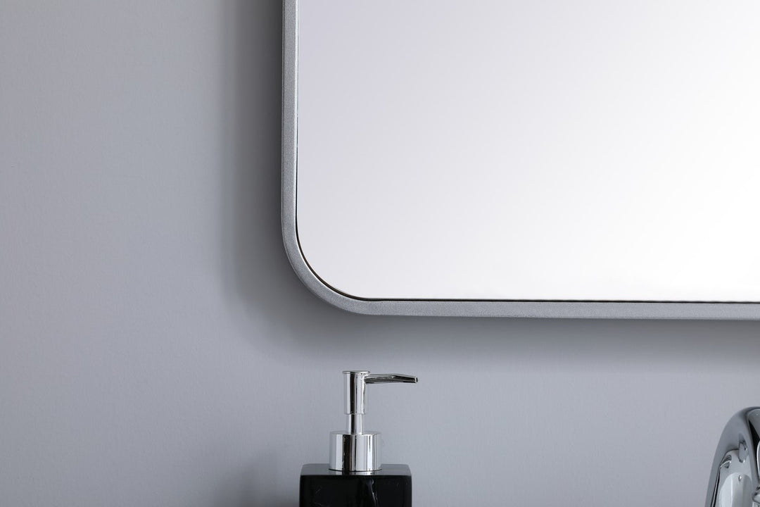 Soft Corner Metal Rectangular Mirror 22X36 Inch In Silver