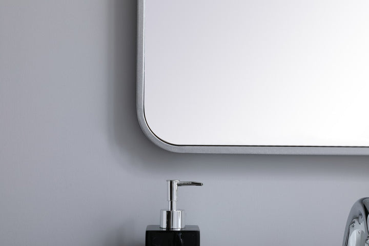 Soft Corner Metal Rectangular Mirror 22X36 Inch In Silver