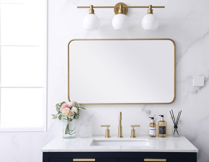 Soft Corner Metal Rectangular Mirror 22X36 Inch In Brass