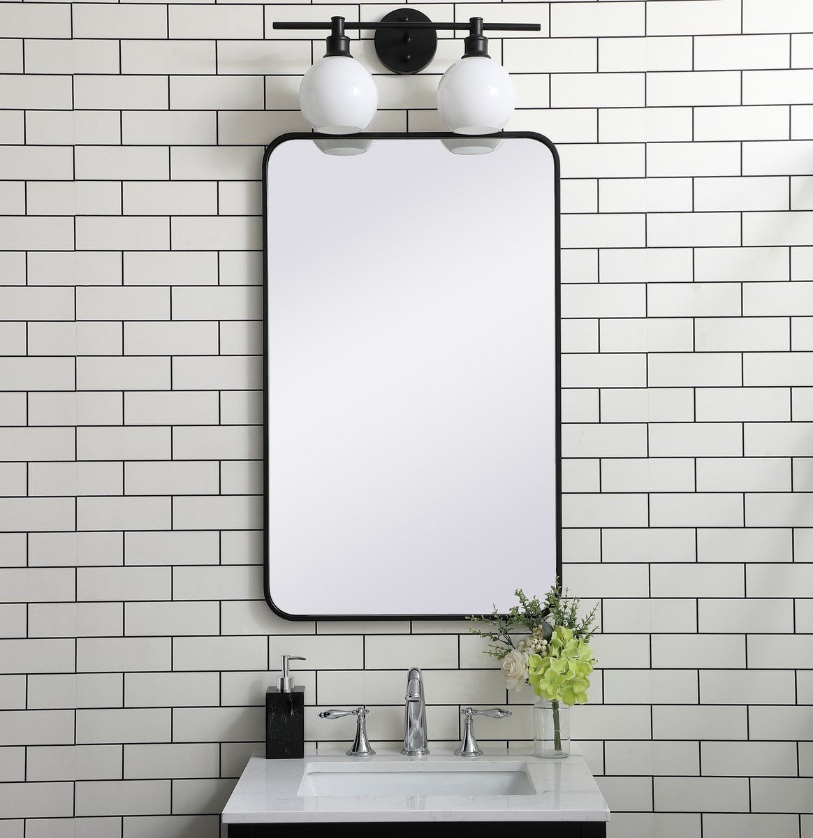 Soft Corner Metal Rectangular Mirror 22X36 Inch In Black