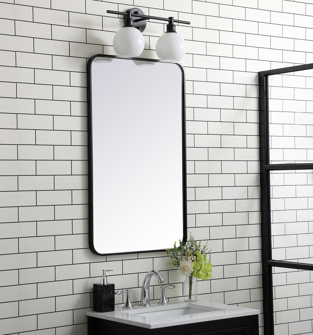 Soft Corner Metal Rectangular Mirror 22X36 Inch In Black
