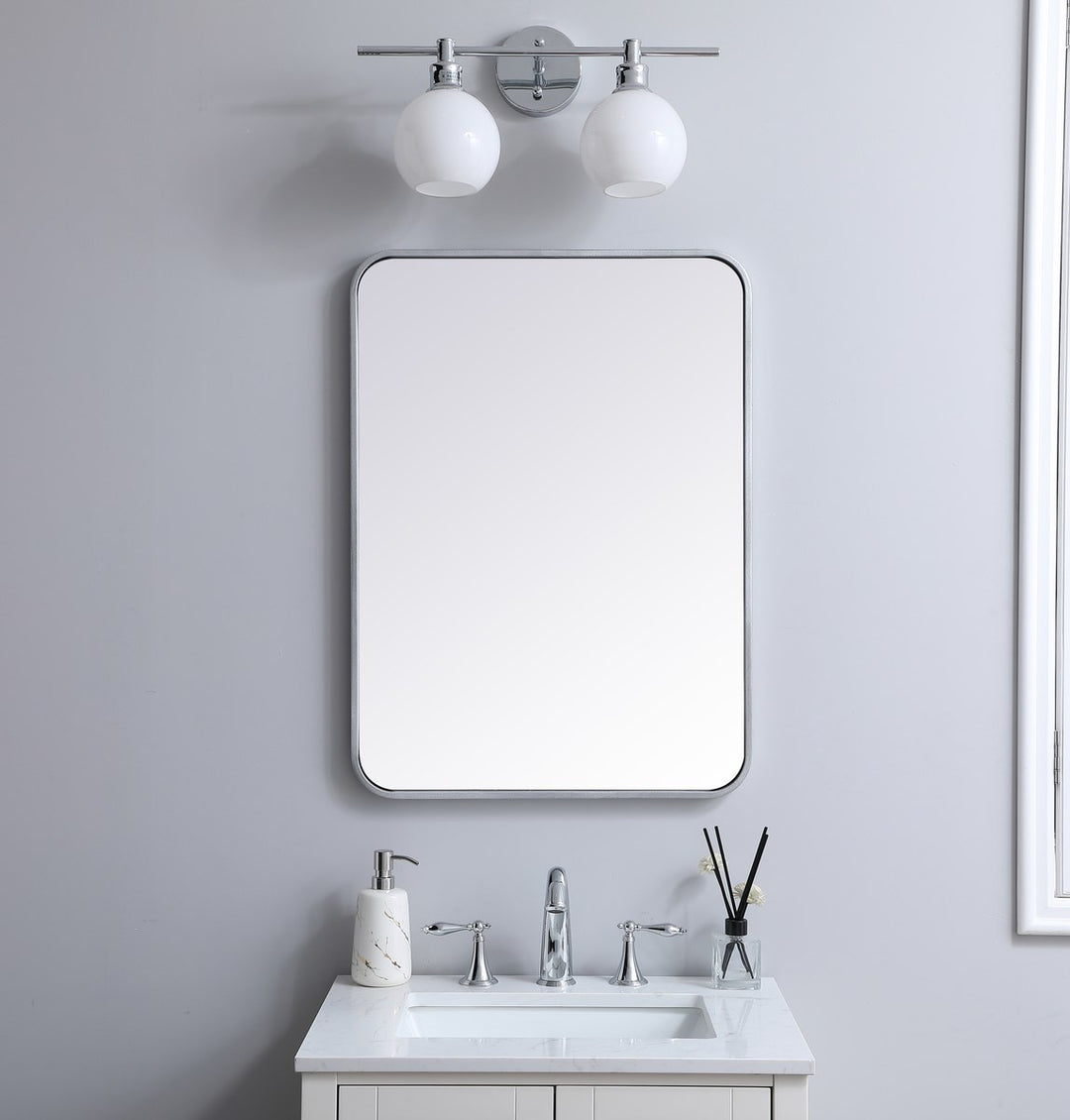 Soft Corner Metal Rectangular Mirror 22X30 Inch In Silver