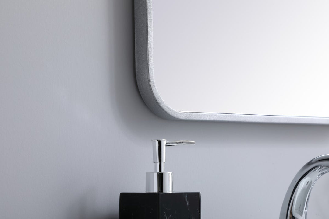 Soft Corner Metal Rectangular Mirror 18X36 Inch In Silver