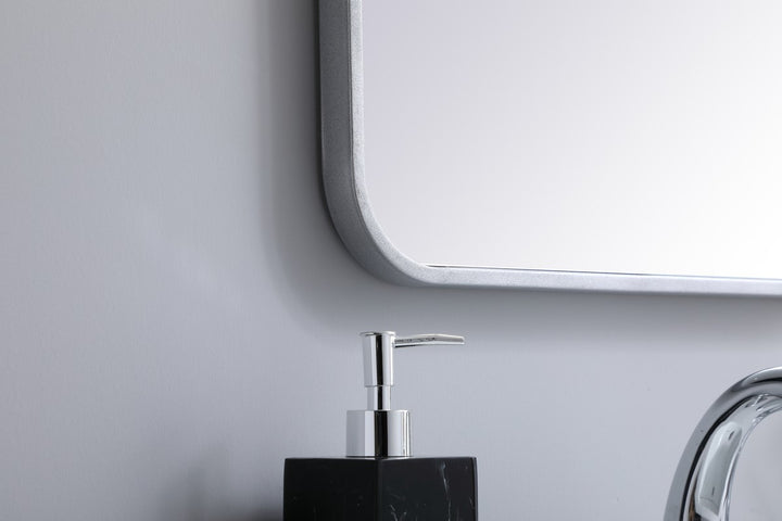 Soft Corner Metal Rectangular Mirror 18X36 Inch In Silver