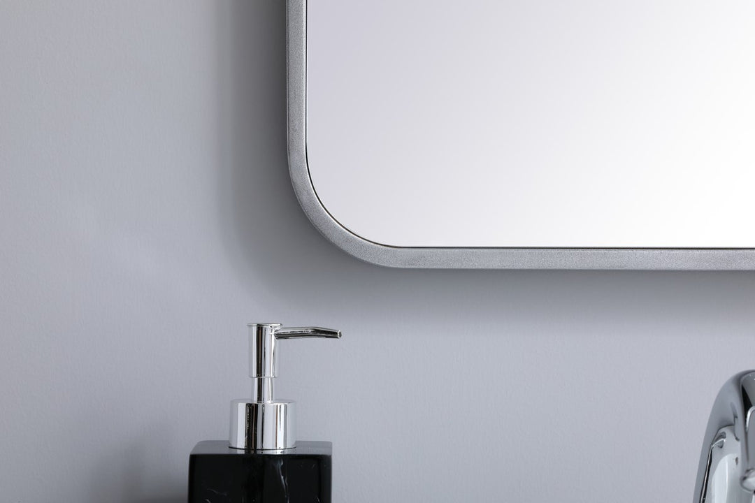 Soft Corner Metal Rectangular Mirror 18X36 Inch In Silver