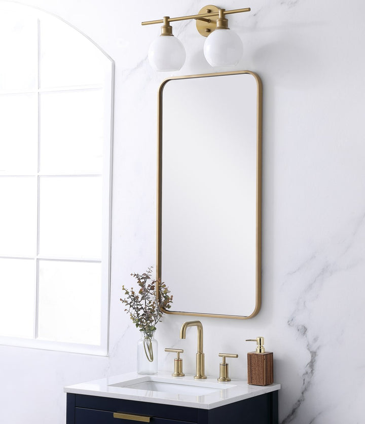 Soft Corner Metal Rectangular Mirror 18X36 Inch In Brass