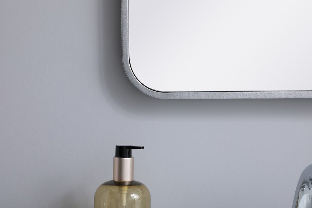 Soft Corner Metal Rectangular Mirror 18X30 Inch In Silver