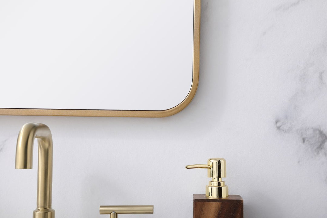 Soft Corner Metal Rectangular Mirror 18X30 Inch In Brass