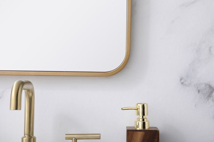 Soft Corner Metal Rectangular Mirror 18X30 Inch In Brass