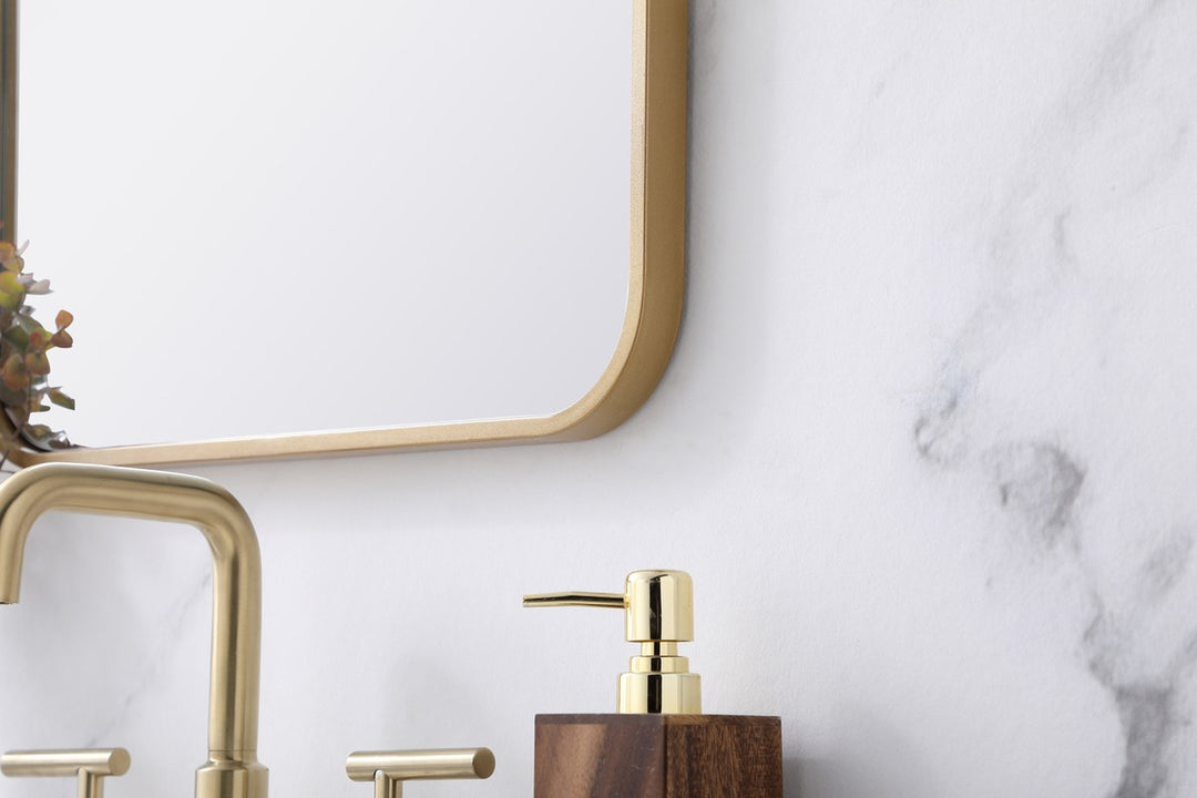 Soft Corner Metal Rectangular Mirror 18X30 Inch In Brass