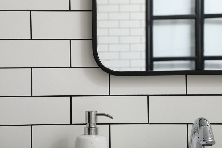 Soft Corner Metal Rectangular Mirror 18X30 Inch In Black