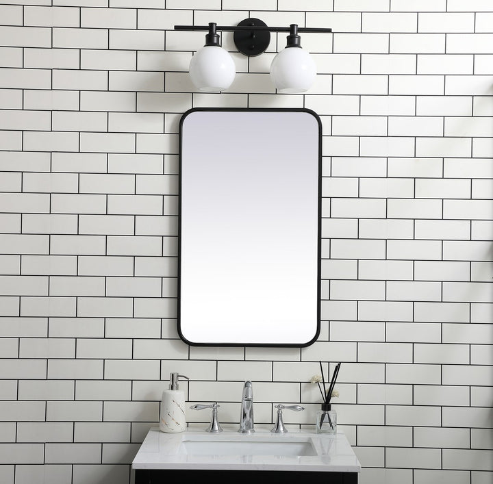 Soft Corner Metal Rectangular Mirror 18X30 Inch In Black