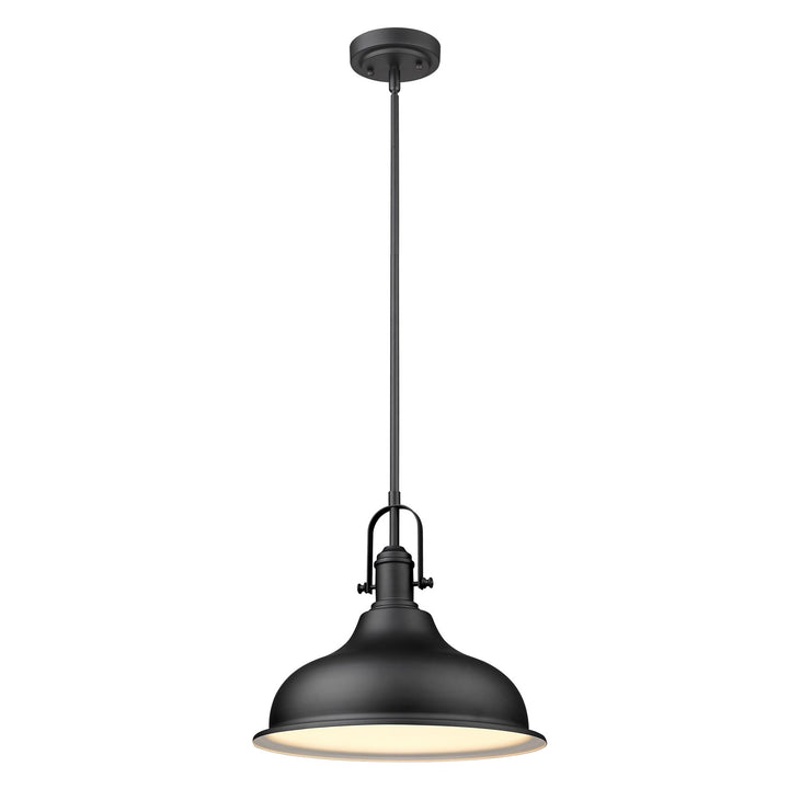 1-Light Matte Black Pendant With Metal Shade