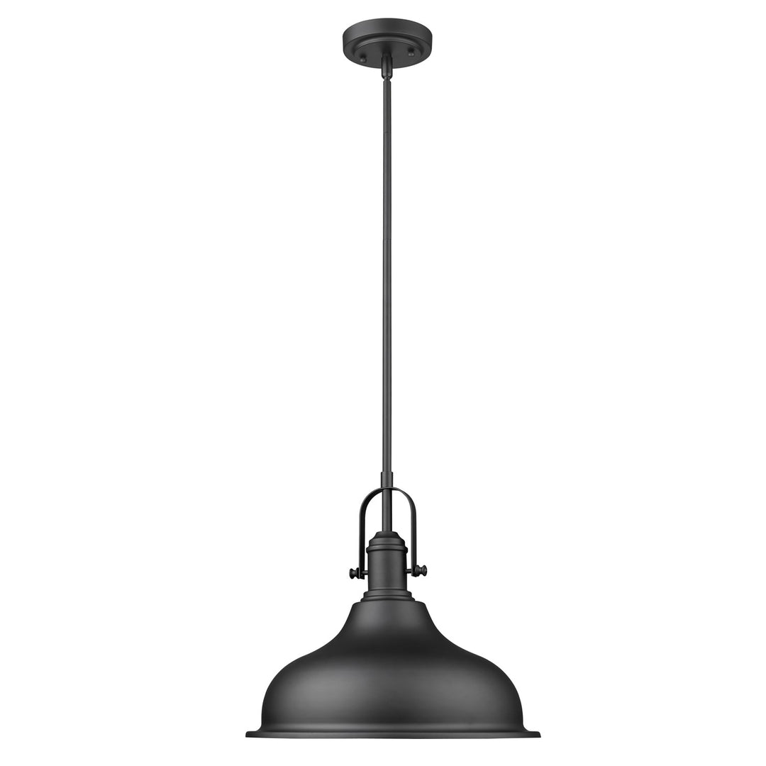 1-Light Matte Black Pendant With Metal Shade