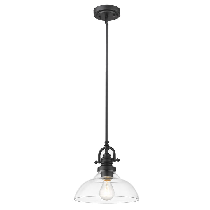 1-Light Matte Black Pendant With Clear Glass Shade