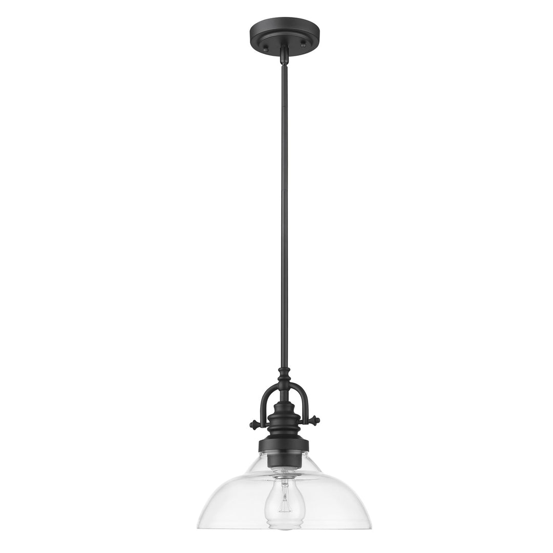 1-Light Matte Black Pendant With Clear Glass Shade