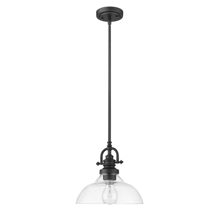 1-Light Matte Black Pendant With Clear Glass Shade