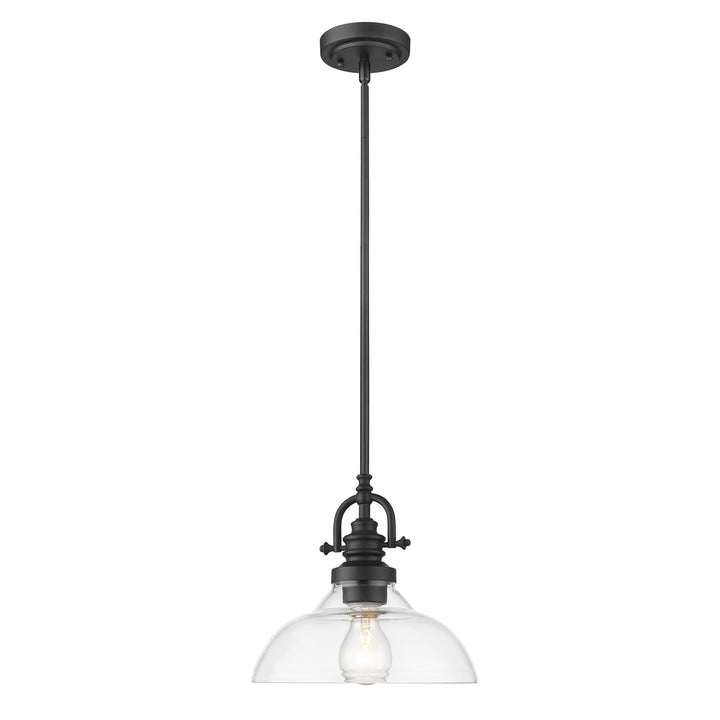 1-Light Matte Black Pendant With Clear Glass Shade