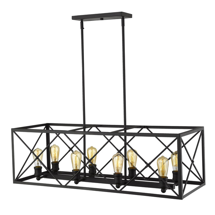 8-Light Matte Black Island Pendant With Metal Framework Shade by Acclaim Lighting