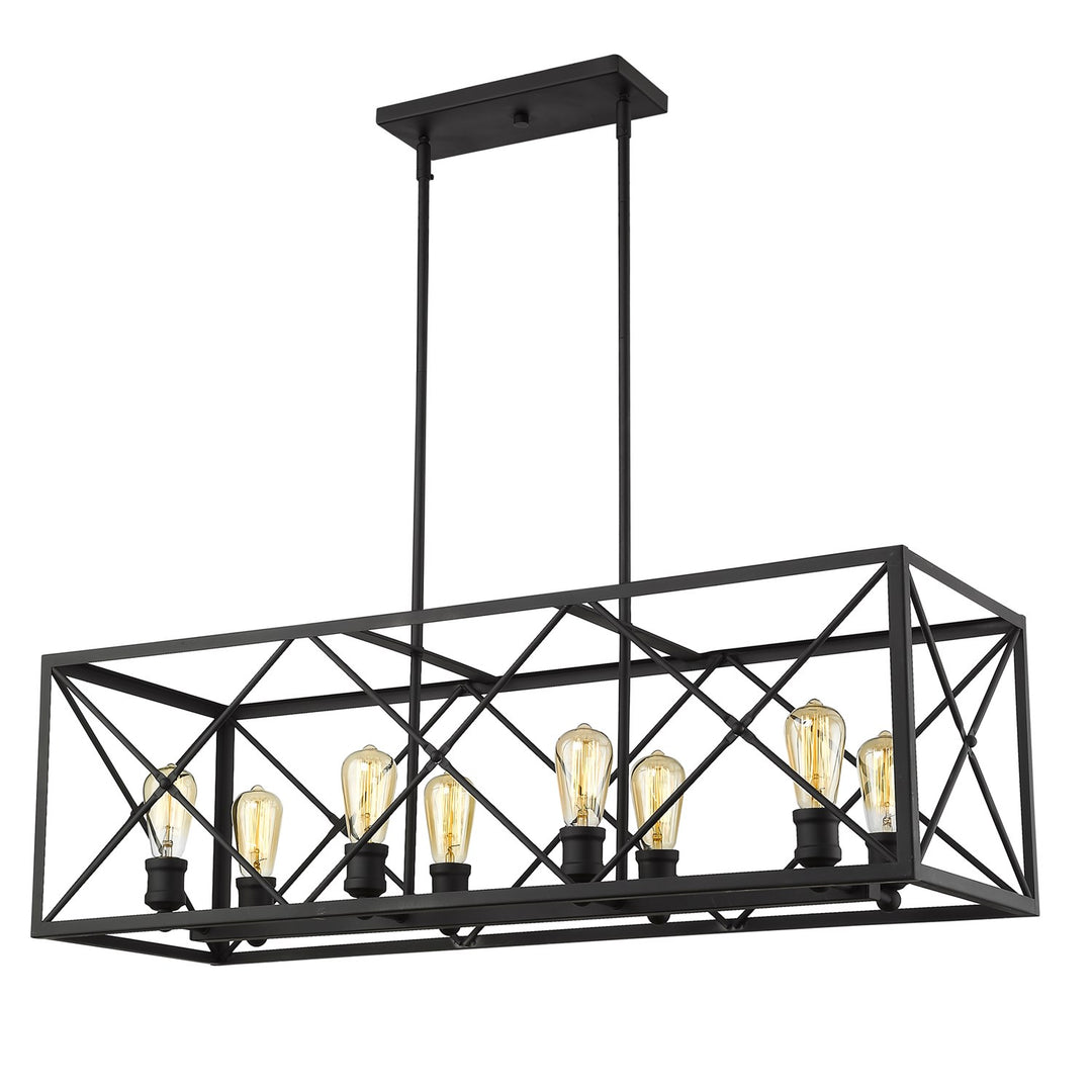 8-Light Matte Black Island Pendant With Metal Framework Shade
