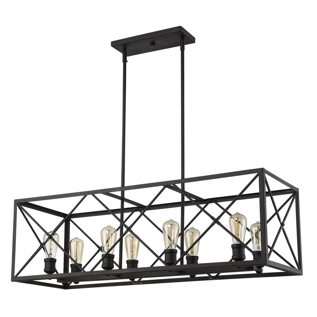 8-Light Matte Black Island Pendant With Metal Framework Shade