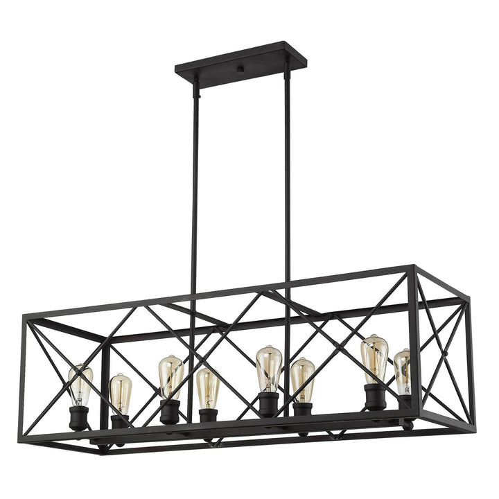 8-Light Matte Black Island Pendant With Metal Framework Shade