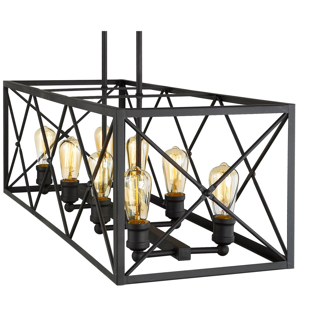 8-Light Matte Black Island Pendant With Metal Framework Shade