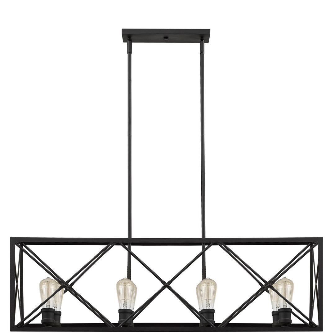 8-Light Matte Black Island Pendant With Metal Framework Shade