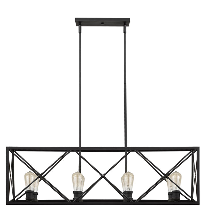 8-Light Matte Black Island Pendant With Metal Framework Shade