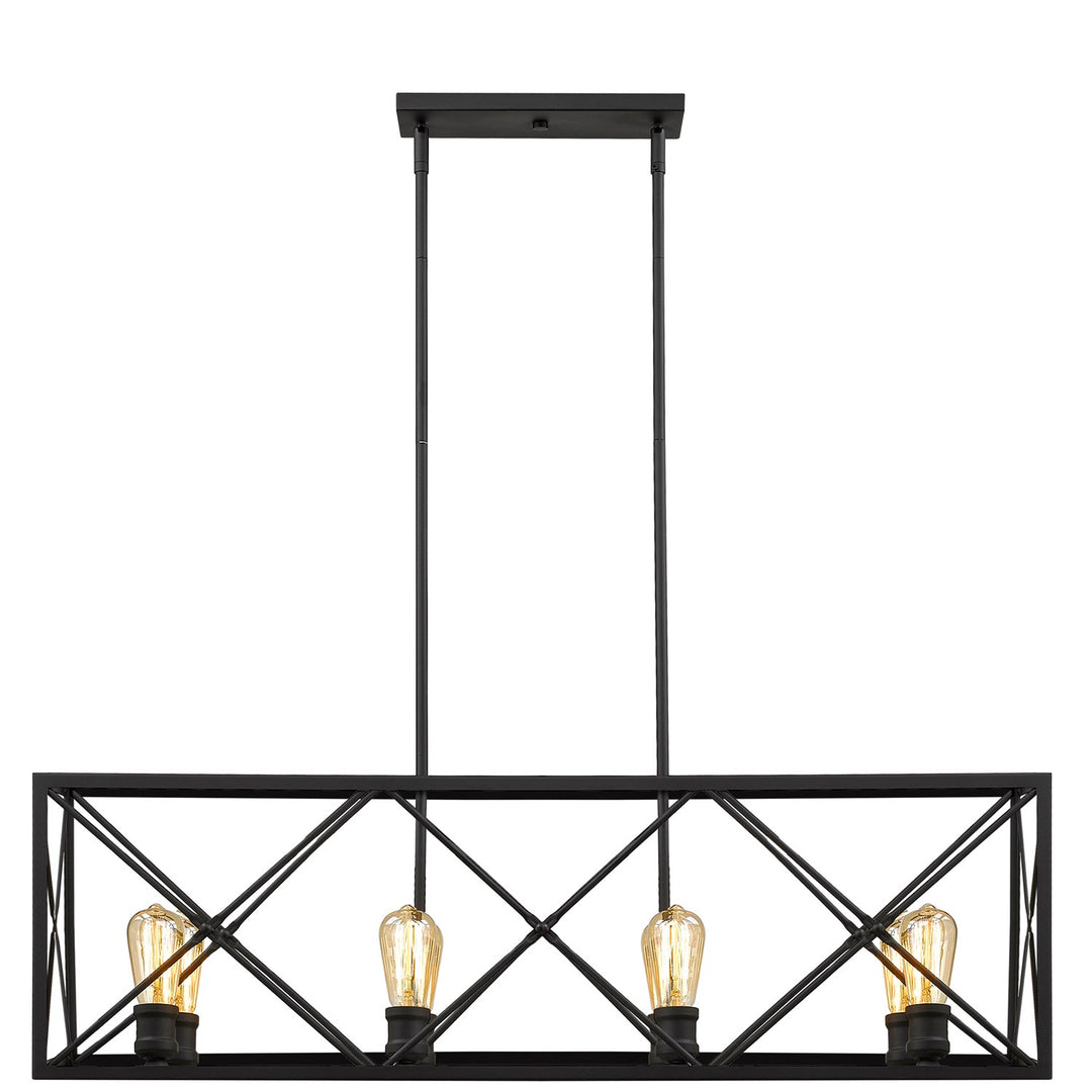 8-Light Matte Black Island Pendant With Metal Framework Shade