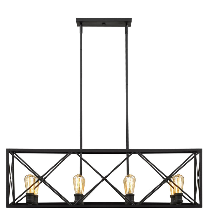 8-Light Matte Black Island Pendant With Metal Framework Shade