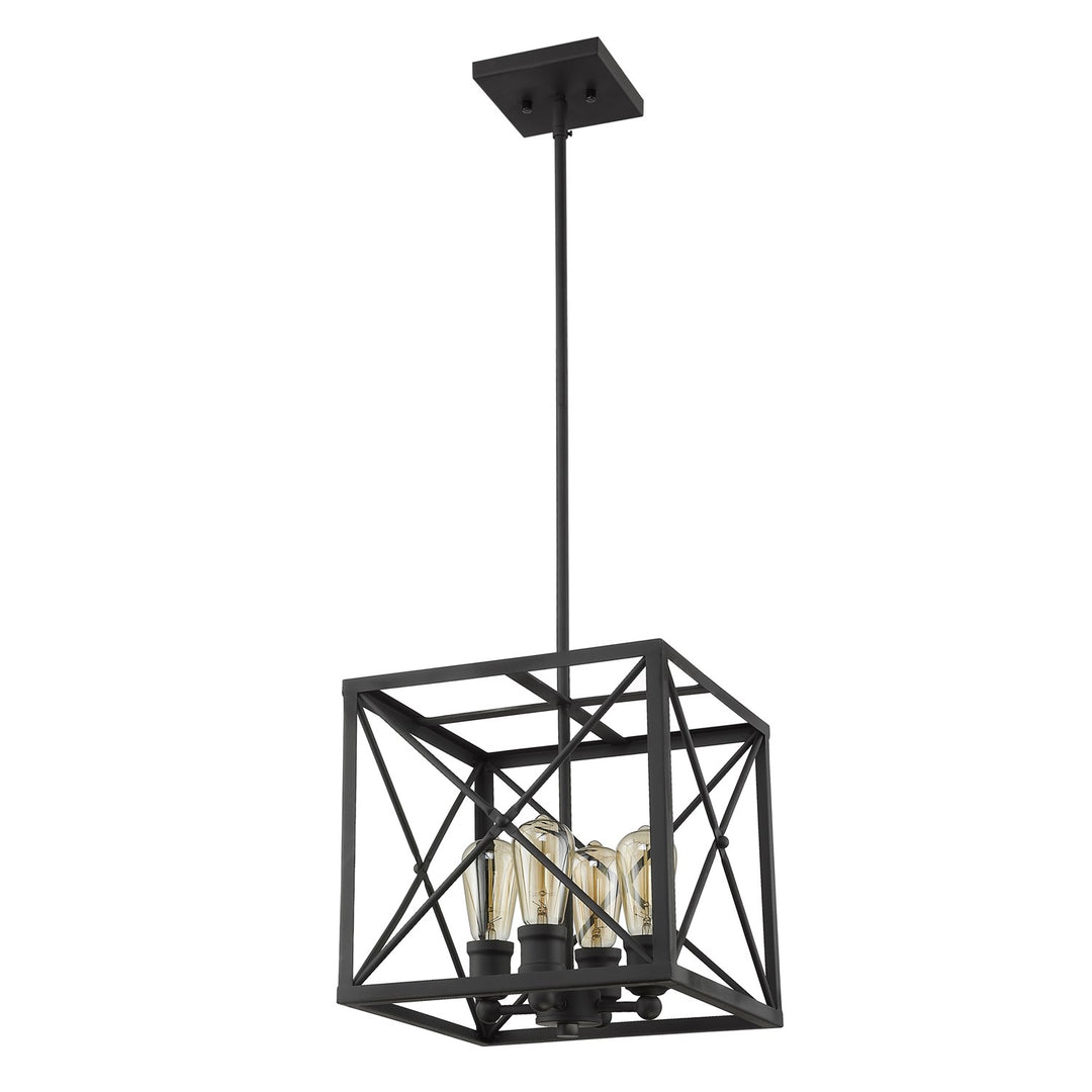 4-Light Matte Black Pendant With Metal Framework Shade