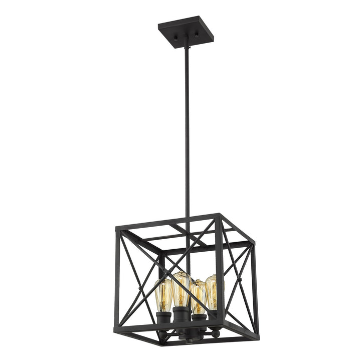4-Light Matte Black Pendant With Metal Framework Shade