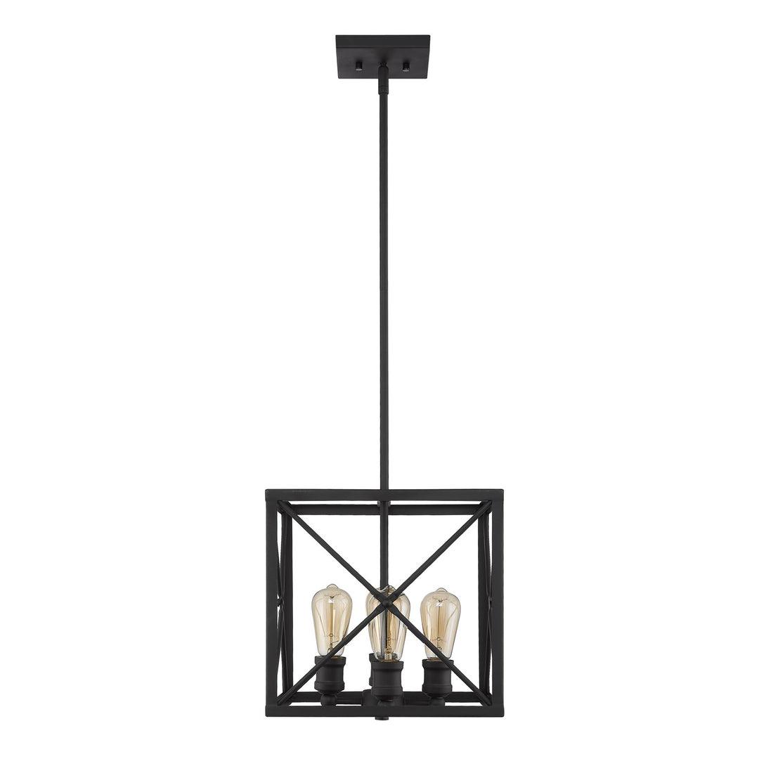 4-Light Matte Black Pendant With Metal Framework Shade