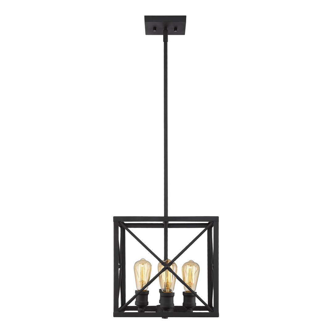 4-Light Matte Black Pendant With Metal Framework Shade