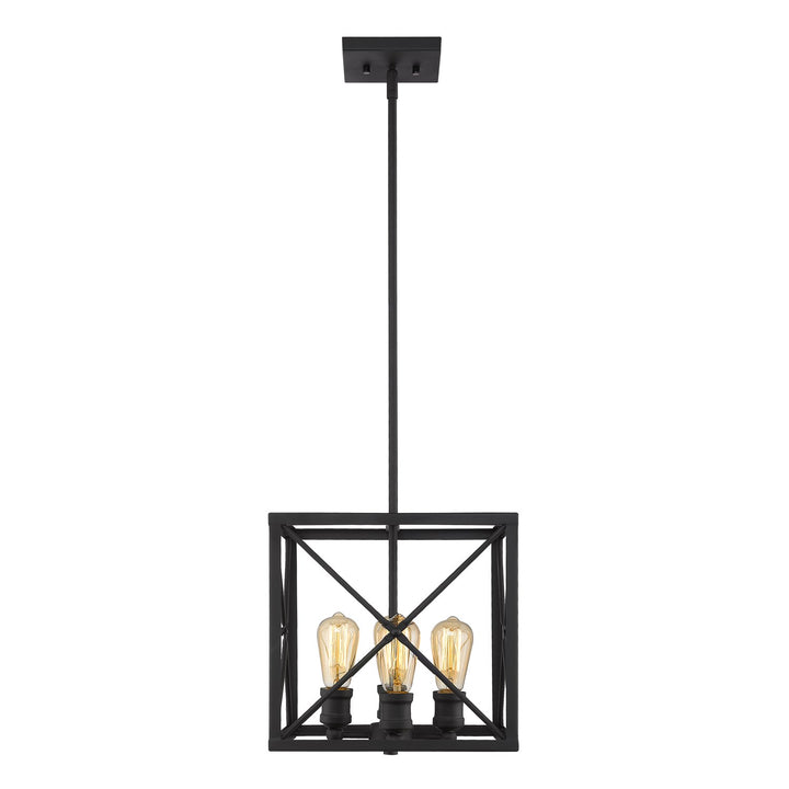 4-Light Matte Black Pendant With Metal Framework Shade