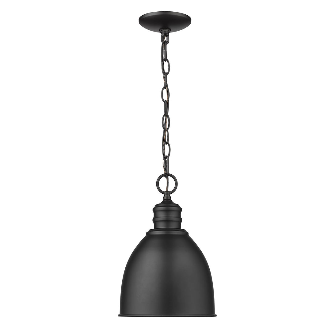 1-Light Matte Black Pendant With Gloss White Interior Shade