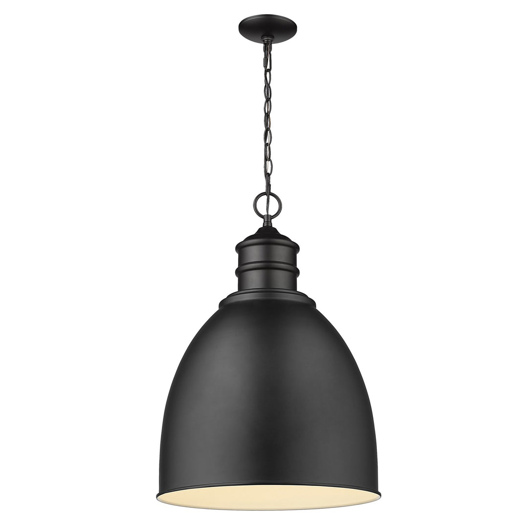 1-Light Matte Black Pendant With Gloss White Interior Shade