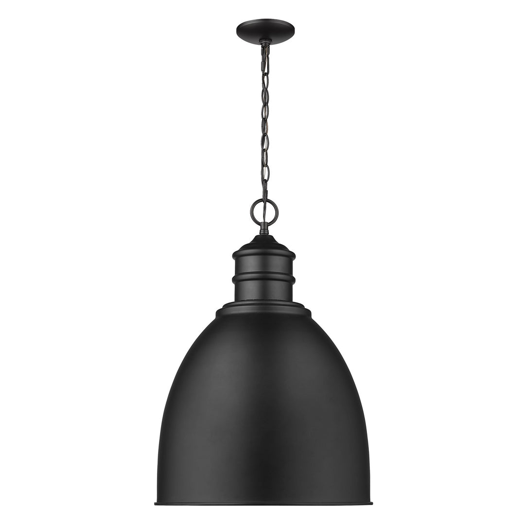 1-Light Matte Black Pendant With Gloss White Interior Shade