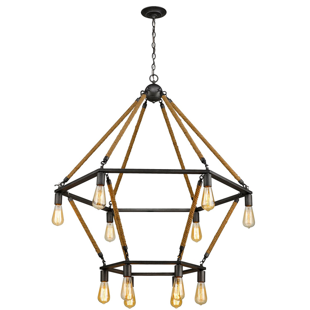 12-Light Antique Gray Wagon Wheel Chandelier