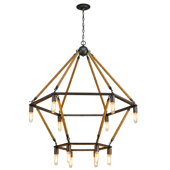 12-Light Antique Gray Wagon Wheel Chandelier