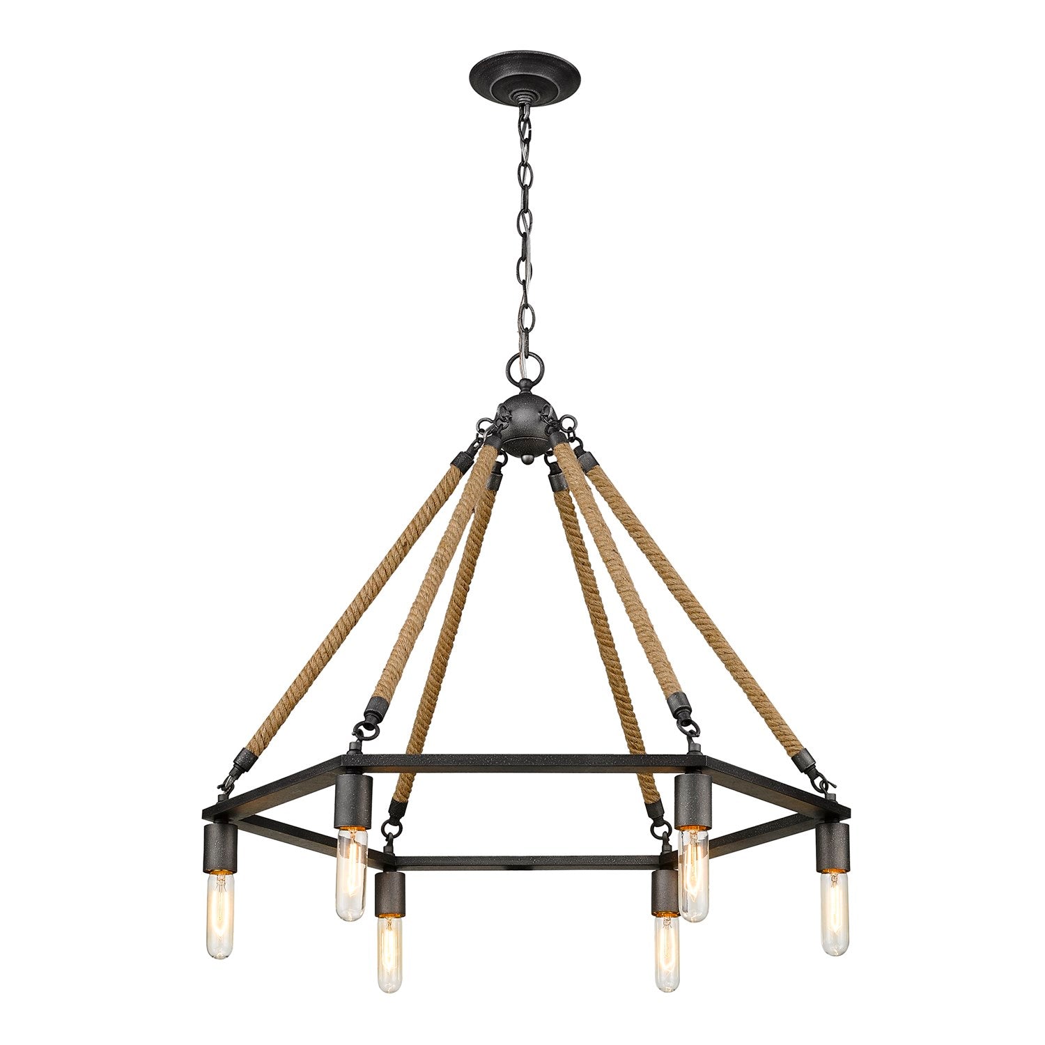 6-Light Antique Gray Wagon Wheel Chandelier
